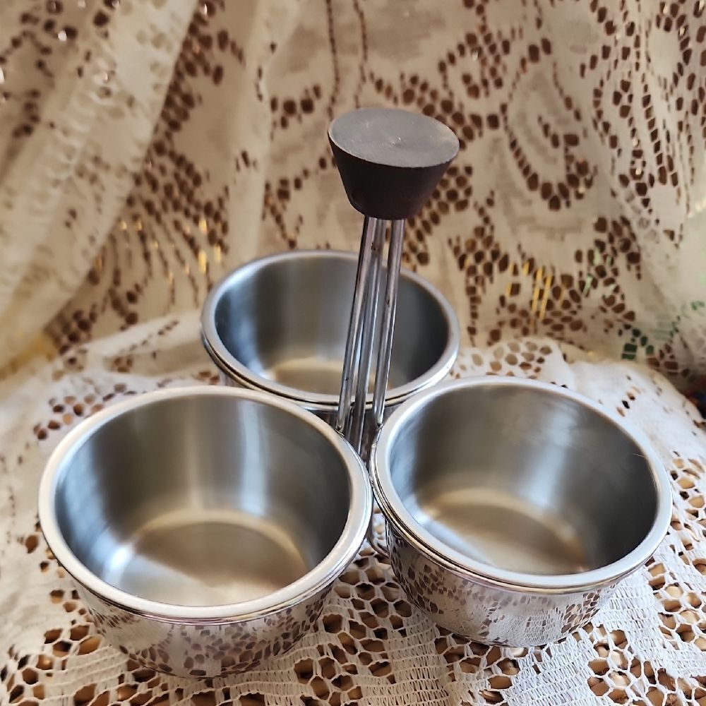 Vtg. MCM AtomicWood Handle Condiment/Dressing Caddy